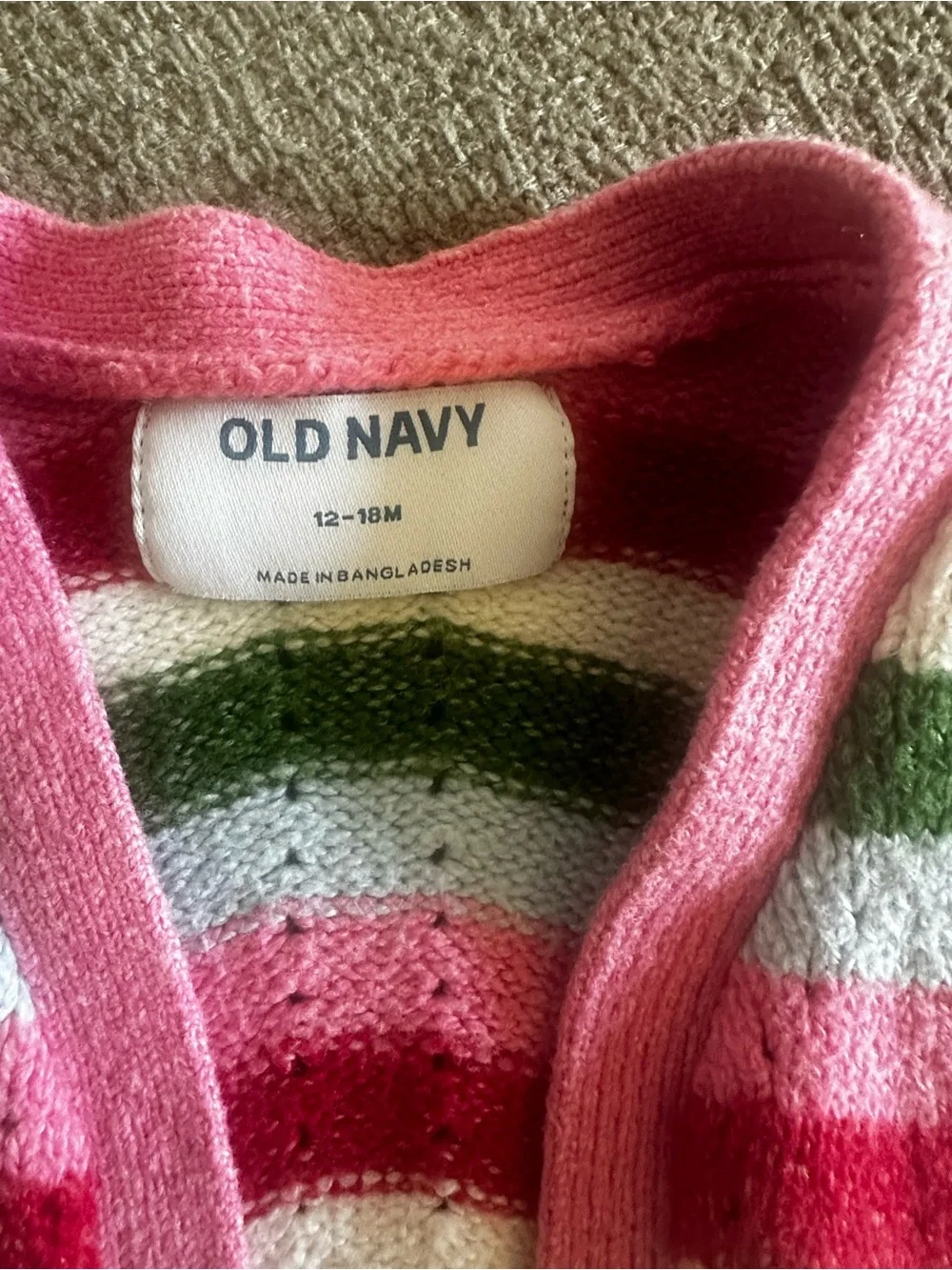 Old Navy Pink Multicolor Striped Open Cardigan